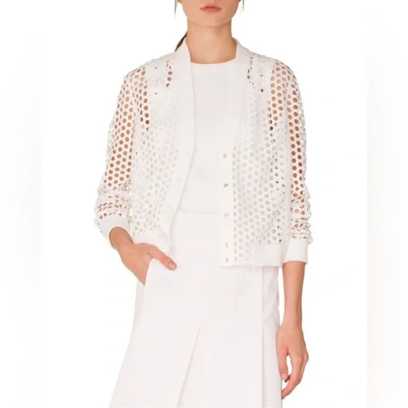 Akris Punto V-Neck Press-Button eyelet Bomber Jacket lace designer white - Picture 11 of 17